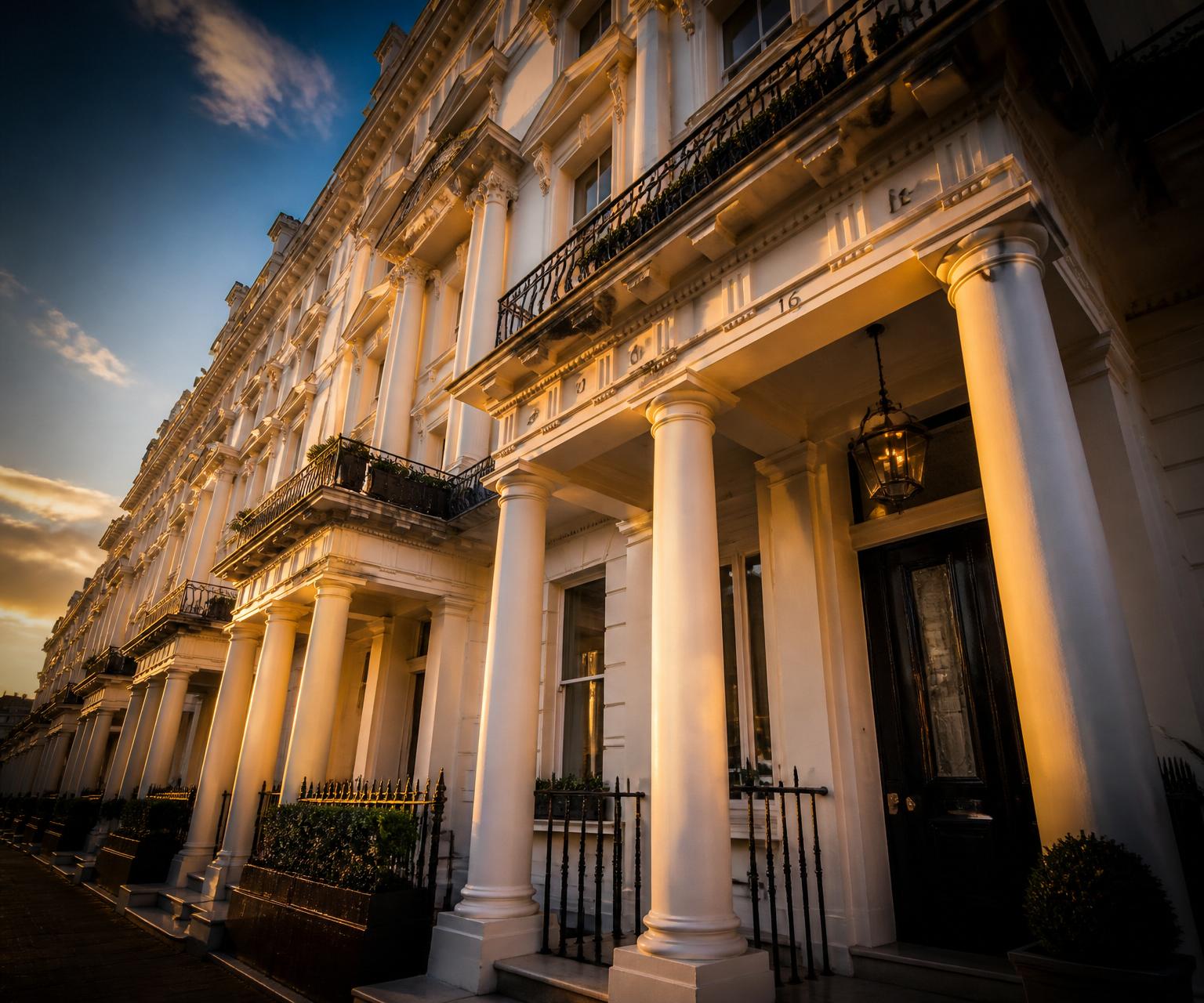 Central London white brick townhouse facade